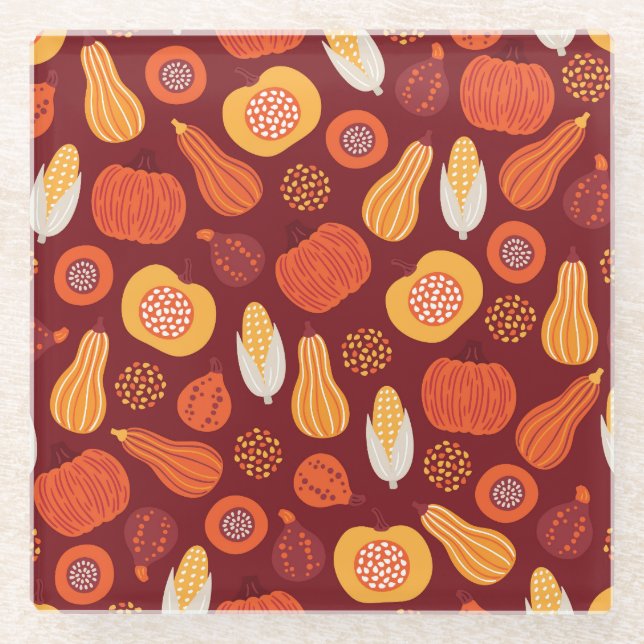 Erntedank Pumpkin Brown Nahtlose Muster. Glasuntersetzer (Vorderseite)