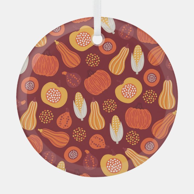 Erntedank Pumpkin Brown Nahtlose Muster. Ornament Aus Glas (Vorderseite)