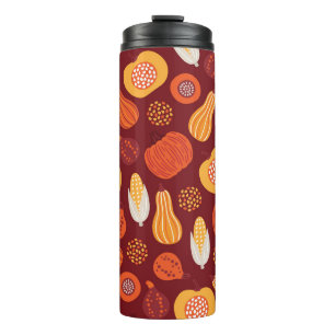 Erntedank Pumpkin Brown Nahtlose Muster. Thermosbecher