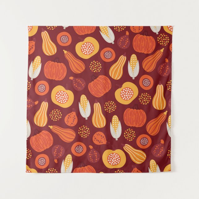 Erntedank Pumpkin Brown Nahtlose Muster. Wandteppich (Vorderseite)