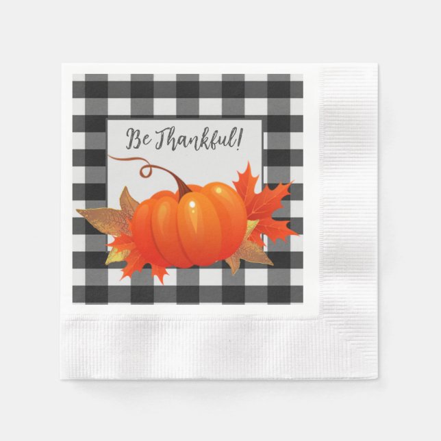 Erntedank Pumpkin Buffalo Kariert Paper Napkin Serviette (Vorderseite)