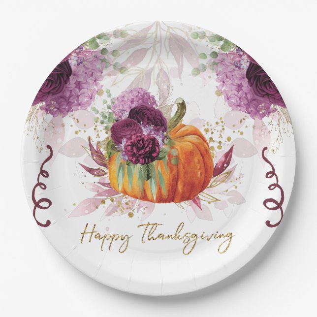 Erntedank Pumpkin Burgundy Details Pappteller (Vorderseite)