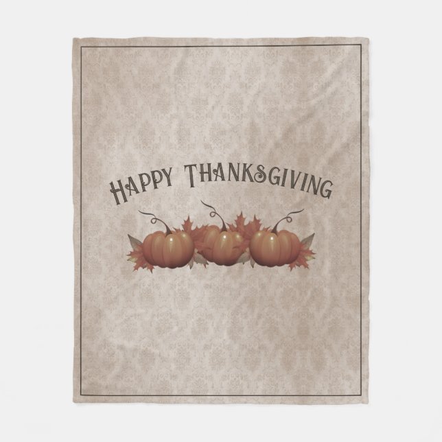 Erntedank Pumpkin Damask Fleecedecke (Vorderseite)