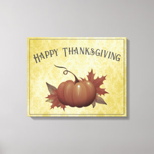 Erntedank Pumpkin Damask   Gelb Leinwanddruck