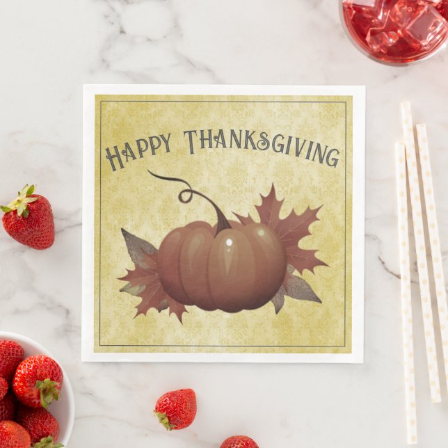 Erntedank Pumpkin Damask | Gelb Serviette (Beispiel)