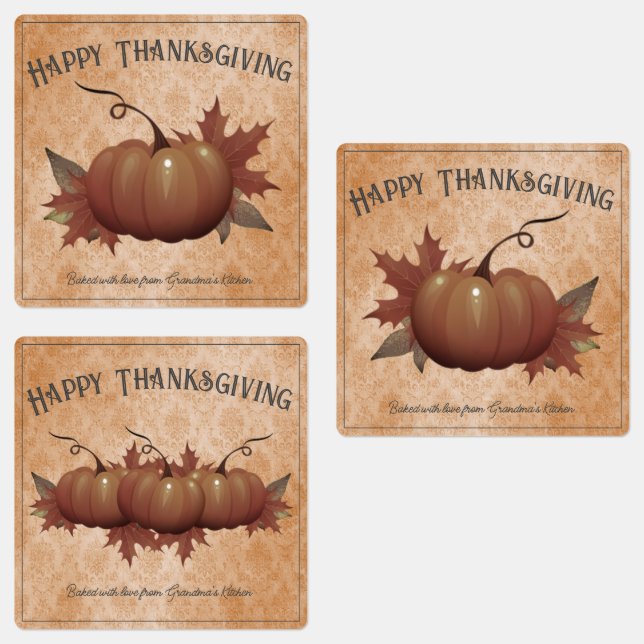 Erntedank Pumpkin Damask | Orange Etiketten (Gruppe)
