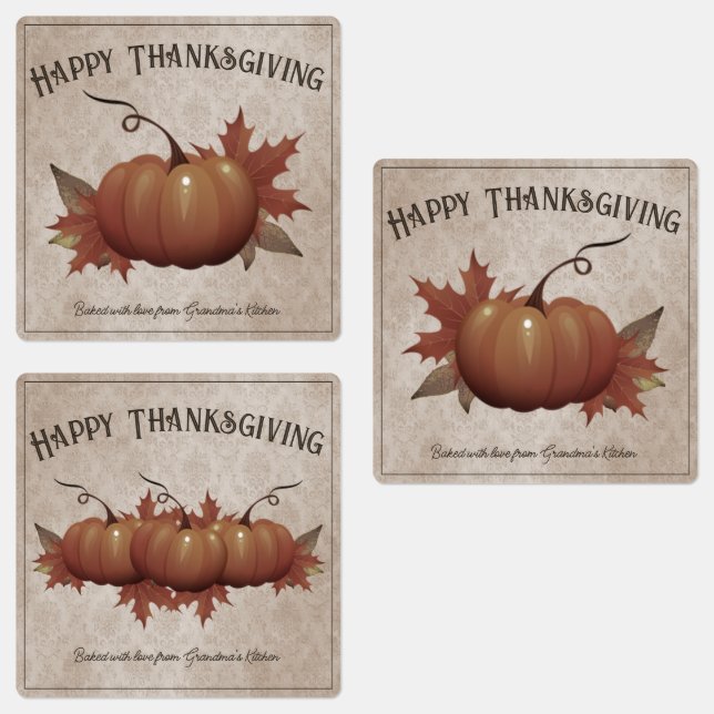 Erntedank Pumpkin Damask Personalisiert Etiketten (Gruppe)