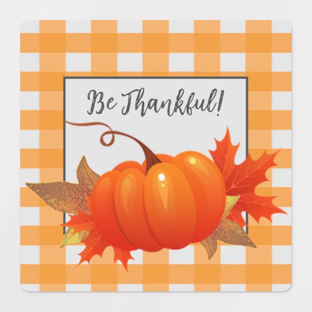 Erntedank Pumpkin Orange Buffalo Kariert Etiketten (Design 1)