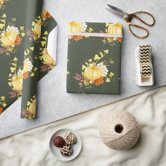 Erntedank Pumpkin Pattern Glossy Geschenkpapier (Kunsthandwerk)