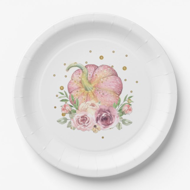 Erntedank Pumpkin Pink Gold Pappteller (Vorderseite)