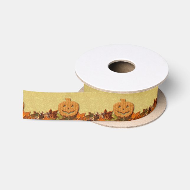 Erntedank Pumpkin und Blätter Satinband (Spule)