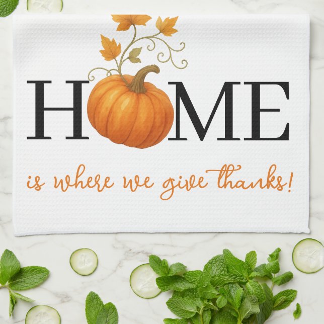 Erntedank Pumpkin Zuhause ist der Ort, an dem wir  Geschirrtuch (Gefaltet)
