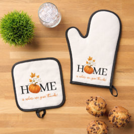 Erntedank Pumpkin Zuhause ist der Ort, an dem wir  Ofenhandschuh & Topflappen-Set