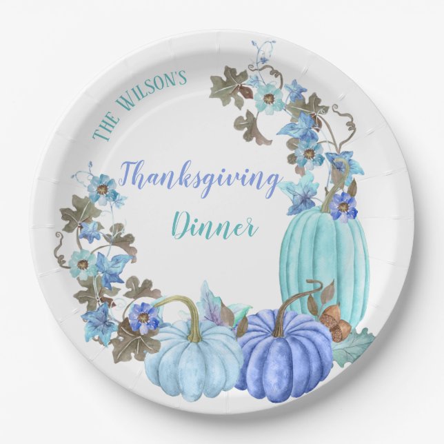 Erntedank Pumpkins Aquamarin Türkis Blau Pappteller (Vorderseite)