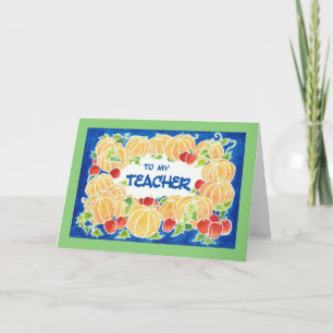 Erntedank Pumpkins Card für einen Lehrer Feiertagskarte