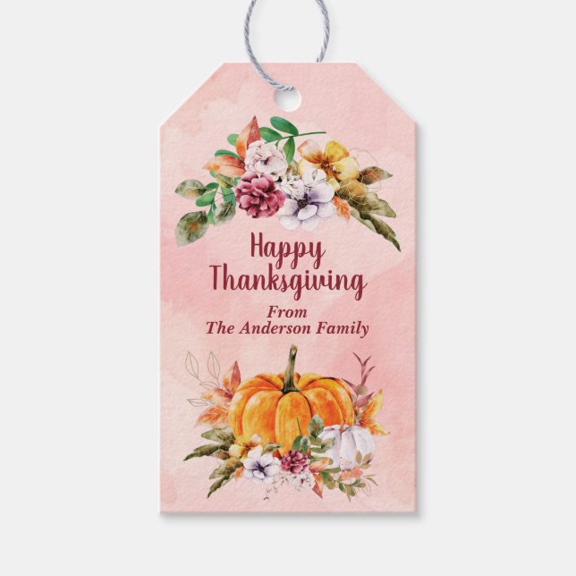 Erntedank Pumpkins und Blume Giftmarken Geschenkanhänger (Vorderseite)