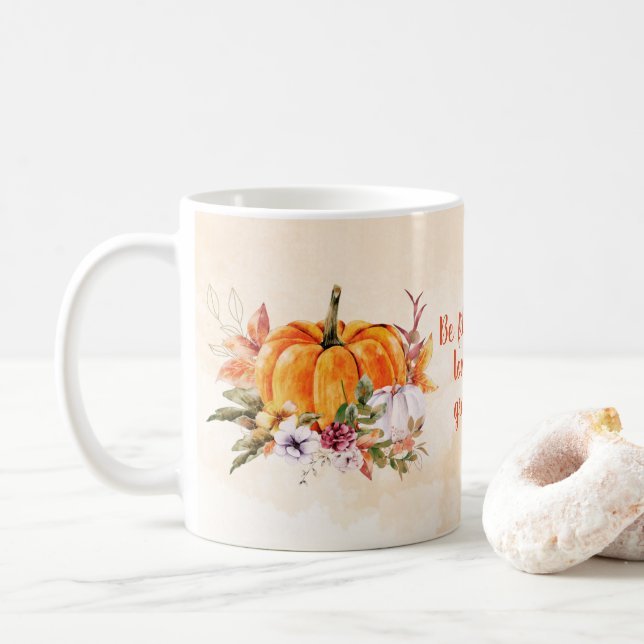 Erntedank Pumpkins und Blume Kaffeetasse (Mit Donut)