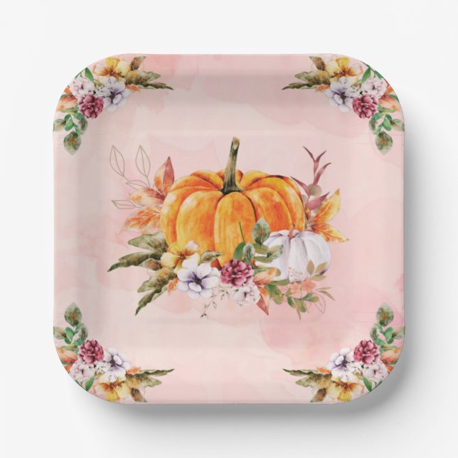 Erntedank Pumpkins und Blume Papier Teller (Vorderseite)