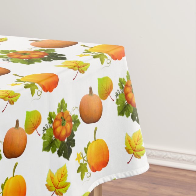 Erntedank Pumpkins und Herbstlaube auf Weiß Tischdecke (Beispiel)