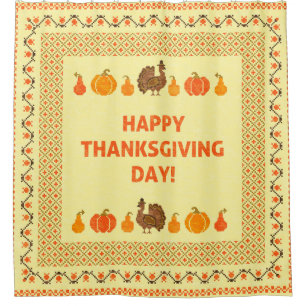 Erntedank: Retro bestickte Kartendesign. Duschvorhang