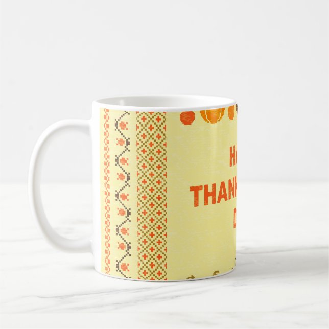 Erntedank: Retro bestickte Kartendesign. Kaffeetasse (Links)
