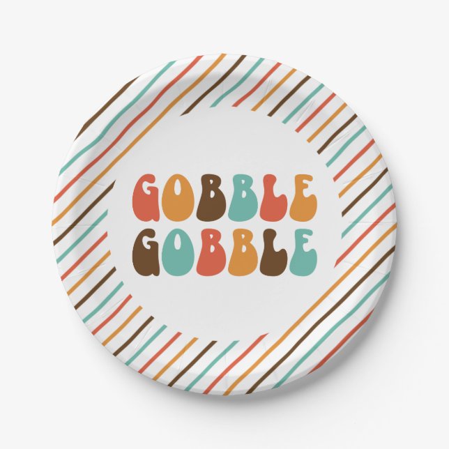 Erntedank Retro Gobble Gobble Gobble Paper Teller (Vorderseite)