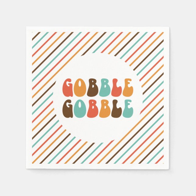 Erntedank Retro Gobble Gobble Serviette (Vorderseite)