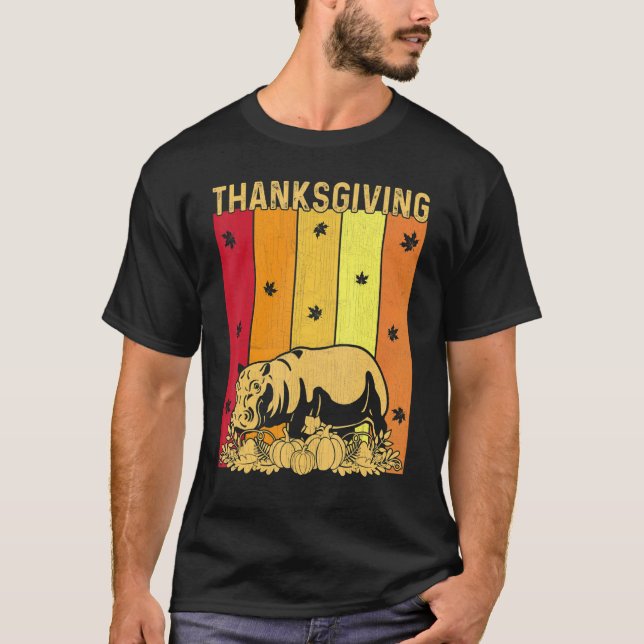 Erntedank Retro Hippo Matching Family Pajamas T-Shirt (Vorderseite)