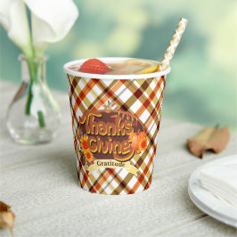 Erntedank Retro Kariert Pappbecher