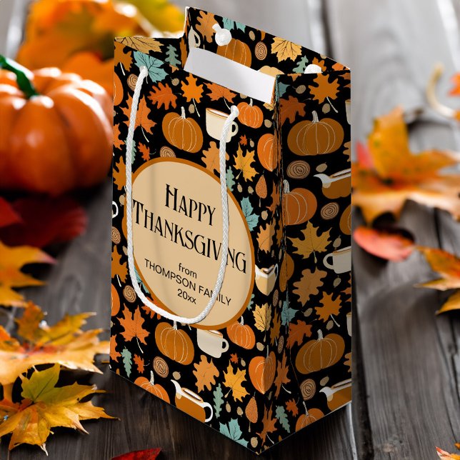Erntedank-Retro-Stil Kürbis Blätter zu bevorzugen Kleine Geschenktüte (Thanksgiving retro style pumpkins leaves favor small gift bag fall gift bag cute favor bag)