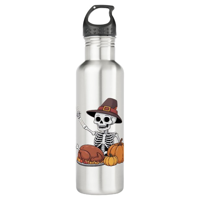 Erntedank Röntgen Skeleton Funny Rock Hand Fall L Edelstahlflasche (Vorderseite)