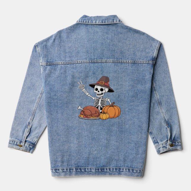 Erntedank Röntgen Skeleton Funny Rock Hand Fall L Jeansjacke (Rückseite)