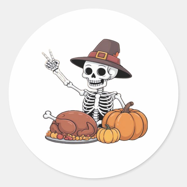Erntedank Röntgen Skeleton Funny Rock Hand Fall L Runder Aufkleber (Vorderseite)