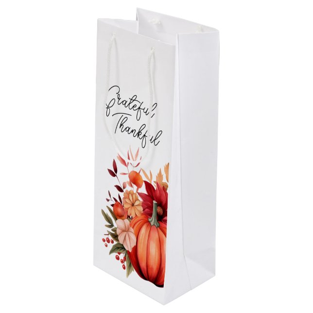 Erntedank Rotkürbis Geschenktasche rustikal Geschenktüte Für Weinflaschen (Vorderseite Schrägansicht)