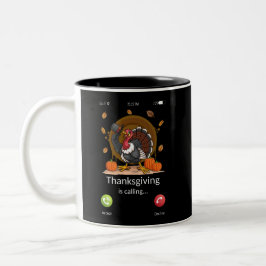 Erntedank ruft den sonnigen Cartoon Türkei Zweifarbige Tasse