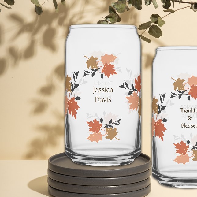 Erntedank Rustic Fall Vibes Personalisiere Dosenglas (Von Creator hochgeladen)