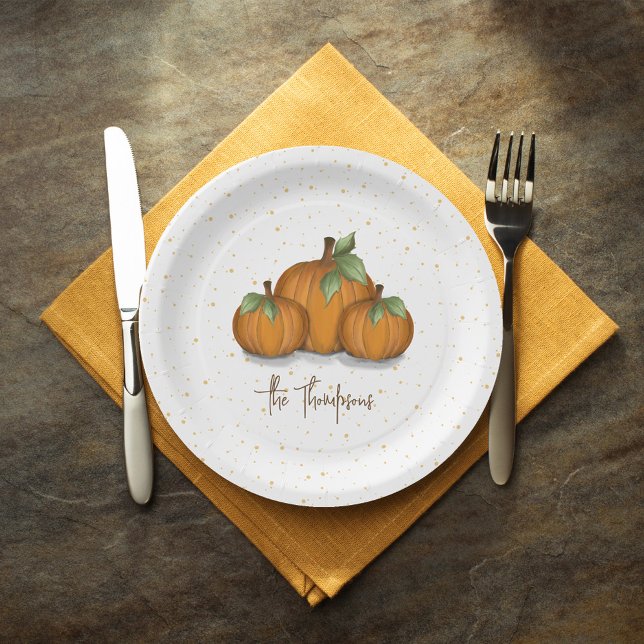 Erntedank Rustic Pumpkin Personalisiert Pappteller (Autumn pumpkin custom paper plates.)