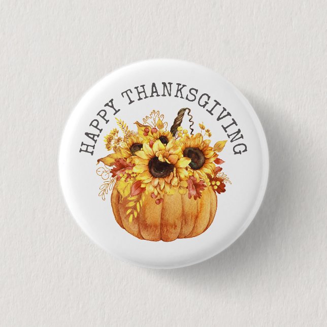 Erntedank Rustic Sunflowers Pumpkin Button (Vorderseite)