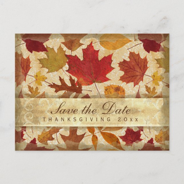 Erntedank Save the Date Herbst verlässt Beige Einladungspostkarte (Vorderseite)