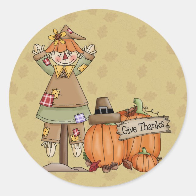 Erntedank Scarecrow, Pumpkins Runder Aufkleber (Vorderseite)