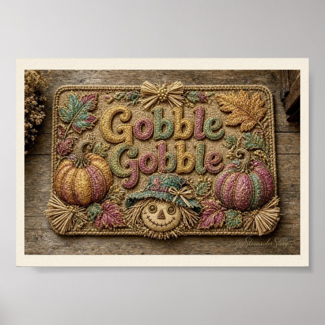 Erntedank-Schild 'Gobble Gobble Stitched' Poster (Vorne)
