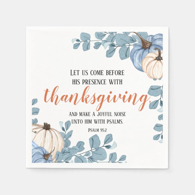 Erntedank Scripture Blue Pumpkin Corners Serviette (Vorderseite)