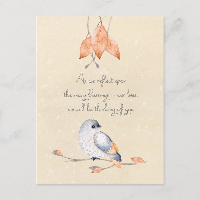 Erntedank Segen Herbstblätter und Vögel Feiertagspostkarte (Vorderseite)