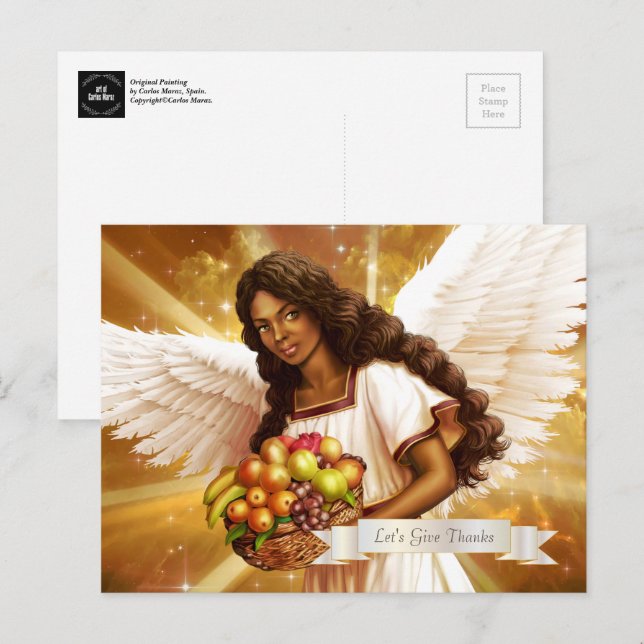 Erntedank Segnungen. Angel Painting Postkarte (Vorne/Hinten)