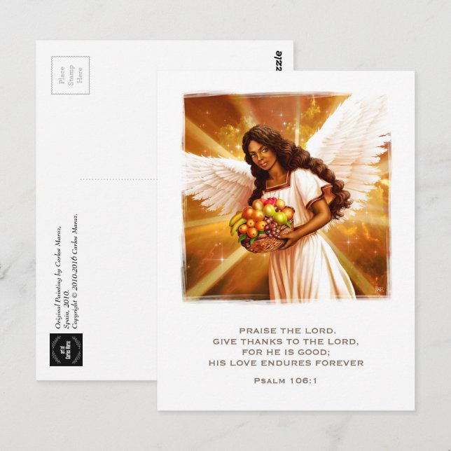 Erntedank Segnungen. Angel Painting Postkarte (Vorne/Hinten)
