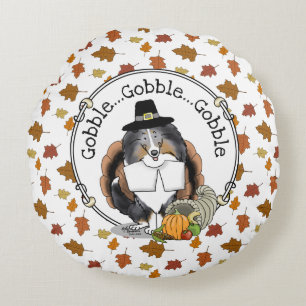 Erntedank Shetland Sheepdog (blauer Merle) Funny Rundes Kissen