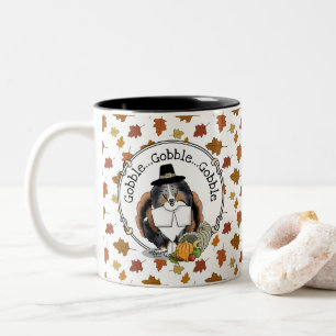 Erntedank Shetland Sheepdog (blauer Merle) Funny Zweifarbige Tasse