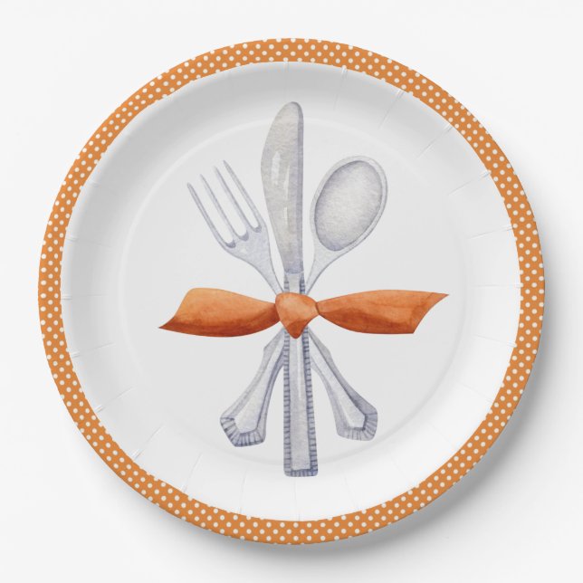 Erntedank Silverware mit Orange Bow Pappteller (Vorderseite)