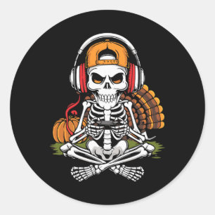 Erntedank Skeleton Gamer Gaming Boys Männer Runder Aufkleber