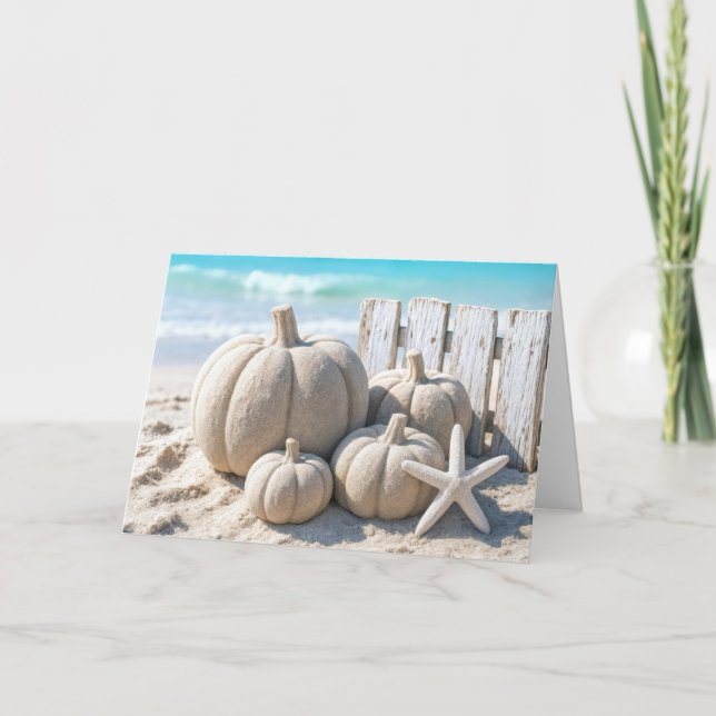 Erntedank-Strand-Sand-Kürbisse Karte (Vorderseite)